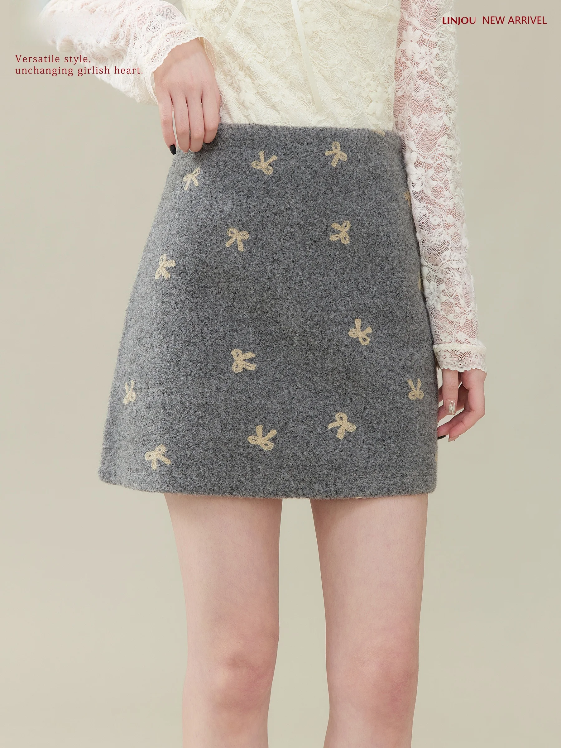 

Lingjiu ey Nesting Vintage Embroidered Woolen Skirt High Waist A-Line Women's Autumn Winter New Sle ort ...