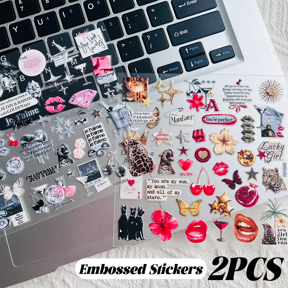 1/2pcs Gold and Silver lucky girl Relief Sticker Notebook Scrapbook Diary Decorative Glass desktop DIY stickers.