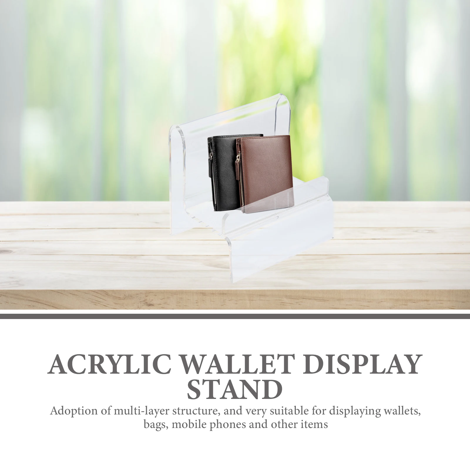 

2pcs Acrylic Wallet Display Rack Purse Holder Stand Transparent Organizer Shelf Compact Countertop Closet Storage for Cosmetics
