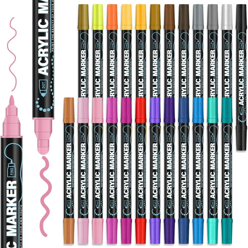 12/24/36 Colors Acrylic Paint Markers Quick-Drying Dual Tip Paint Pens DIY Hand Drawn Graffiti Rock Painting