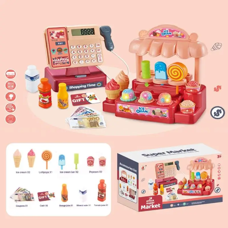 Scanning Cash Register Bills Coins Children\'s Food Simulation Supermarket Play House Game With Sound Lights Kids Toys Xmas Gifts