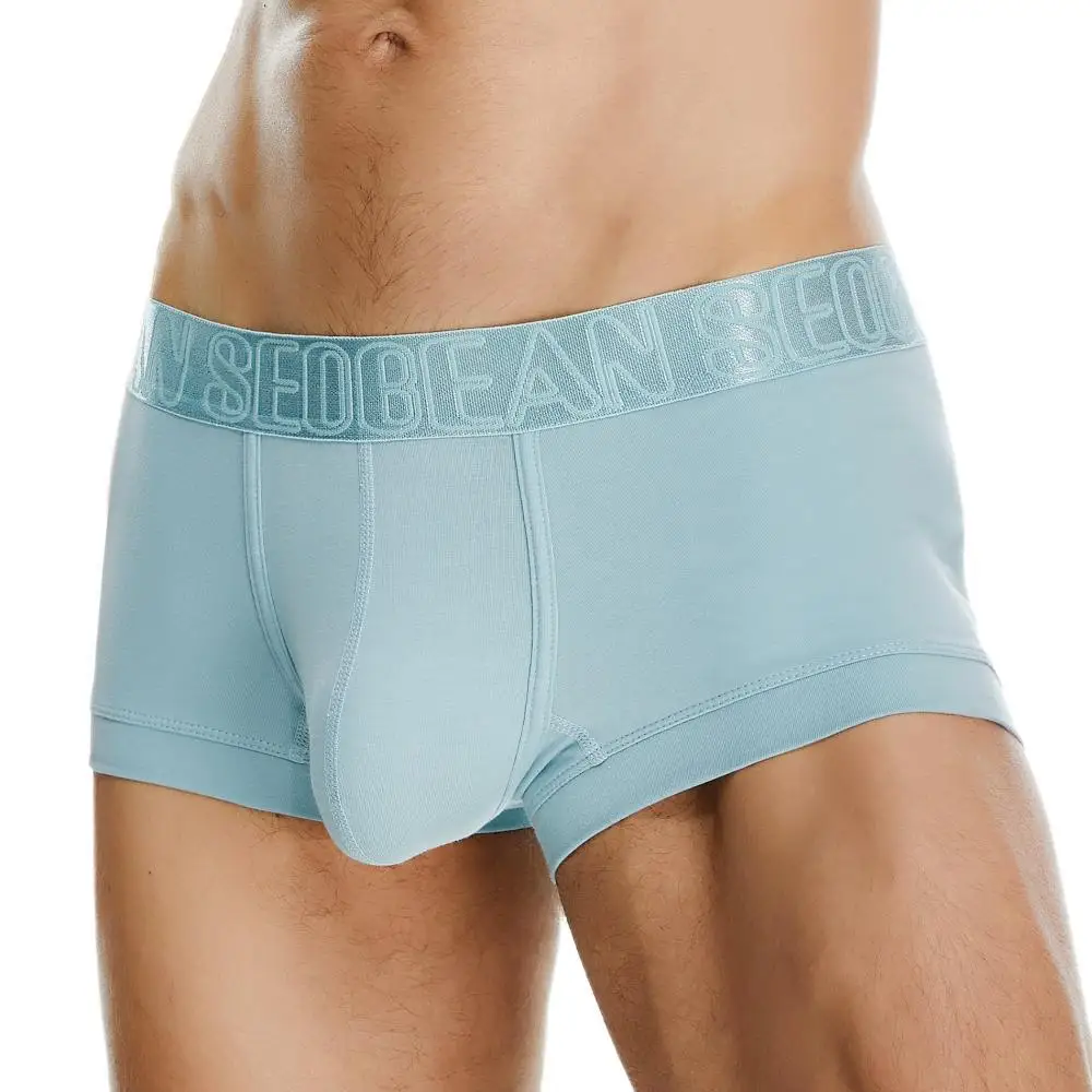 SEOBEAN-bóxer de algodón transpirable para hombre, ropa interior Sexy con bolsa convexa en U, calzoncillos de cintura baja