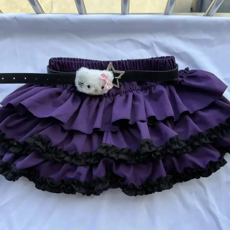 

Purple Pleated Japanese Y2k Mini Skirt Ruffled Spicy Girl Cake Skirt Lolita Pumpkin Short Skirt Subculture Harajuku Puff Skirts