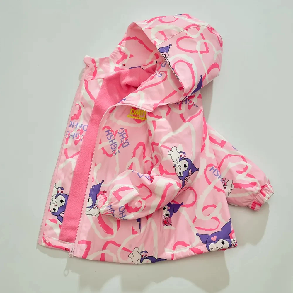 Anime Sanrio Kuromi Cinnamoroll Polarized Jacket Cotton Kids Hooded Cartoon Detachable Casual Top Girl Warm Outdoors Windbreaker