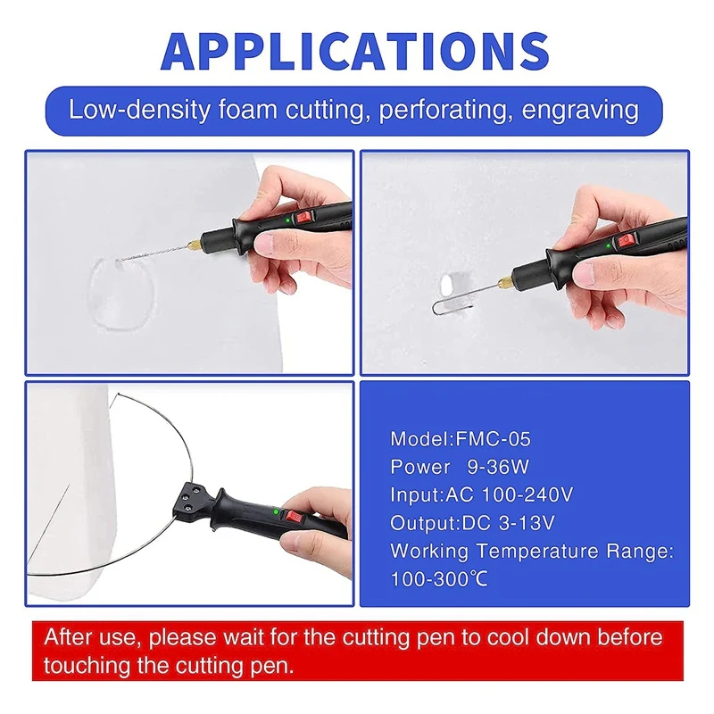 1Set Foam Cutting Pen Styrofoam Cutting Tool 0-300℃ Adjustable Temperature Hot Wire Cutter Plastic US Plug