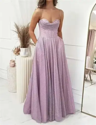 Cowl Neck Sidoslits Balklänningar för Tonåringar A-linje Glittrig Tyll Formella Aftonklänningar Formell Klänning Dam Elegant Festklänning 8 best sales semiformella klänningar för tonåringar - №1