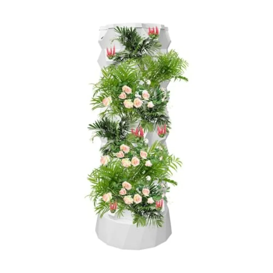 

10 Tier 80 Slots Hydroponics Tower Aeroponic Vertical Planting System Automatic Watering Easy Setup White Outdoor 10 Layers 80