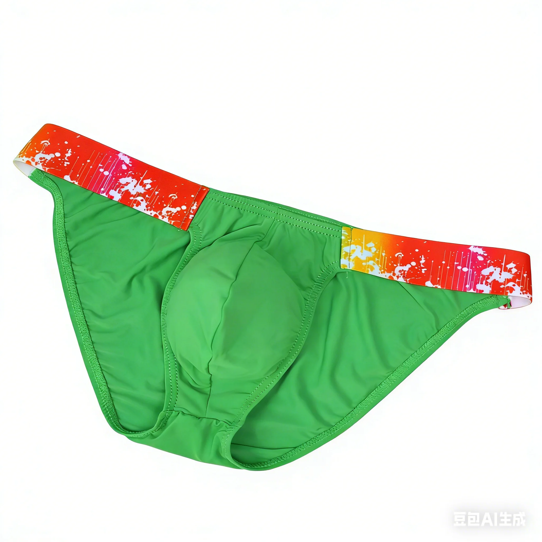 Men's Sexy Side-Cut Briefs Ice Silk Solid Color Rainbow Print Waistband Gays Erotic U-Convex Pouch Hifh Fork Comfortable Knicker