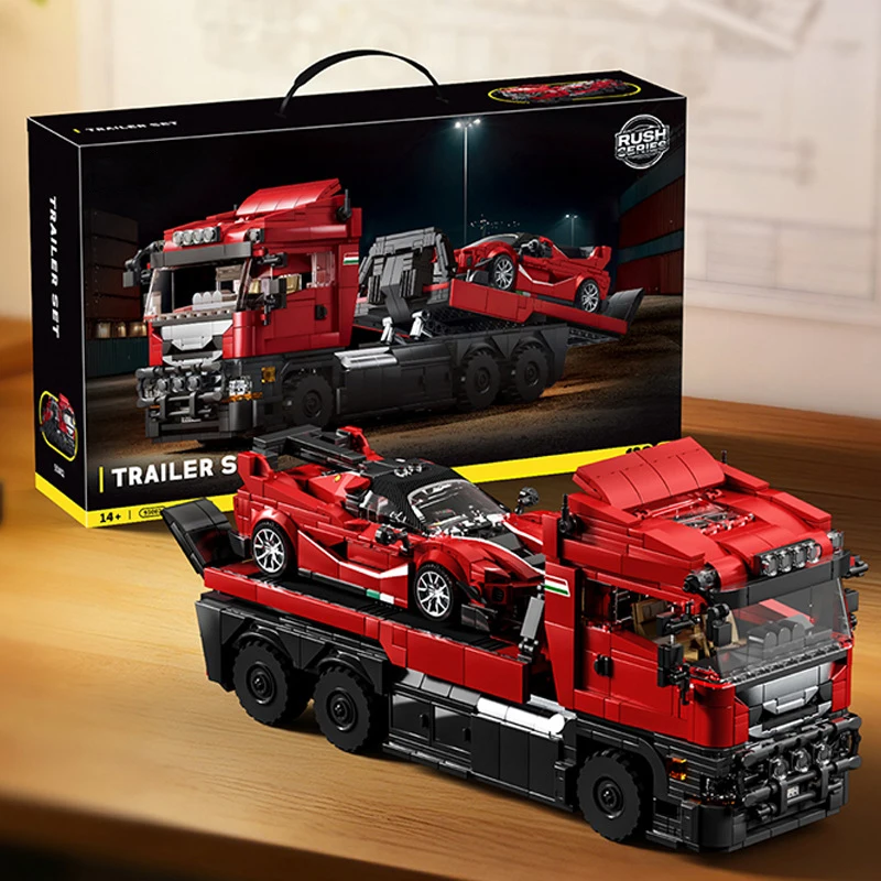 

Набор строительных блоков «Суперкар и грузовик-платформа», MOC-модель гоночного автовоза с прицепом-платформой, игрушки для домашнего декора, модель транспортного средства для самостоятельной сборки