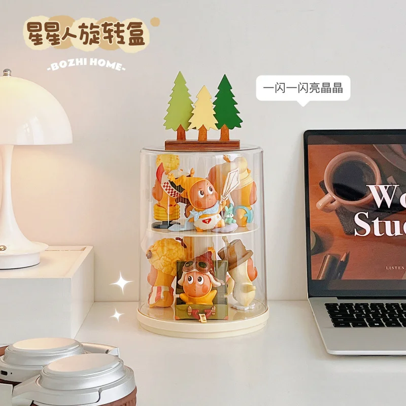 Rotating 2-Tier Acrylic Display storage box for Action Figures Clear Spinning Stand Stackable Design for Mini Figurines