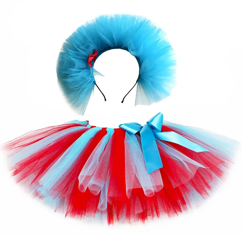 Thing 1 and Thing 2 Tutu Skirt for Birthday Party Cosplay Costume Red Blue Fluffy Mini Tulle Skirts  Princess Tutu view 2