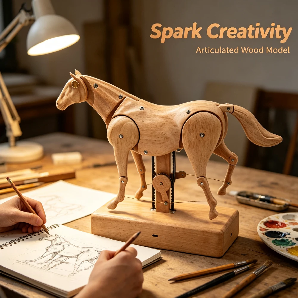 Handmade Solid Wood Automaton Horse Ornament, Birthday Christmas Corporate Gift, Desktop Home Decor