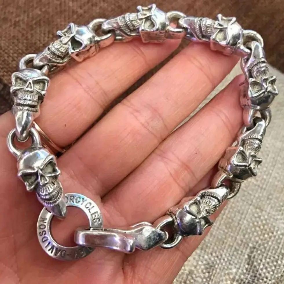 Fashion Tibetan Silver Transport God's Blessing Skull Bracelet Fortune Ward Off Evil Spirits Men Women Personalized Gift