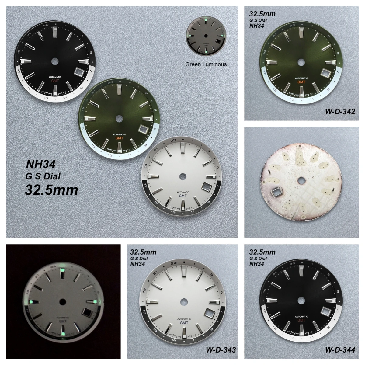 

32.5mm G S Logo GMT Dial Fit NH34 Movement Green Luminous Black/Green/White High-Quality 3.8 O'clock Watch Modified Accessories