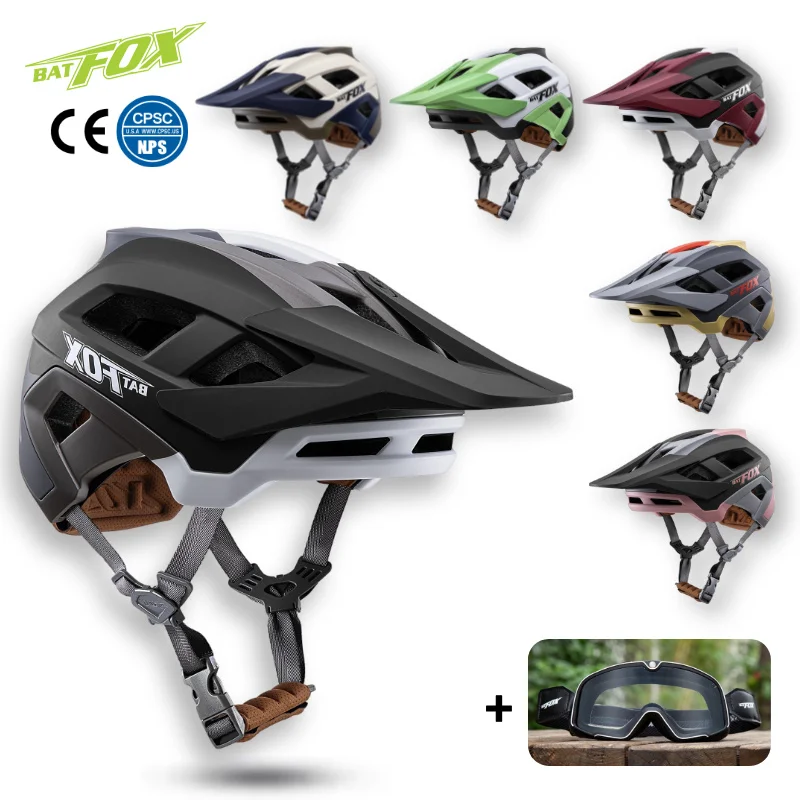 BATFOX 2025 Bike Helmet with Goggles Windproof Sand Road MTB Bicycle Helmet Outdoor Sports Safety Hat Men Women Cycling Helmets