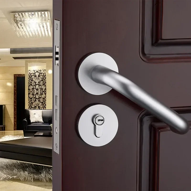 New Silent Fireproof 304 Stainless Steel Door Lock Handheld Indoor Bedroom Wooden Door Handle Magnetic Split Body Lock