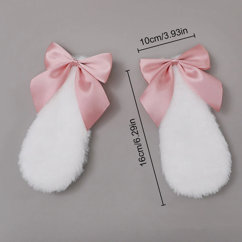 New Women Girls Plush Hair Clip Cute Rabbit Bunny Ears Hairpin Candy Color Ribbon Bowknot Lolita Cosplay Hair Accessories