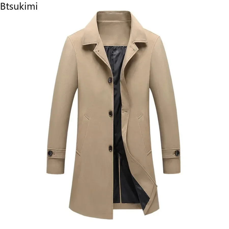 2025Men's Brand Trench Coats Business Casual Solid Color Mid-length Jackets Fashion Lapel Windbreaker Coats Male Outerwear Coats