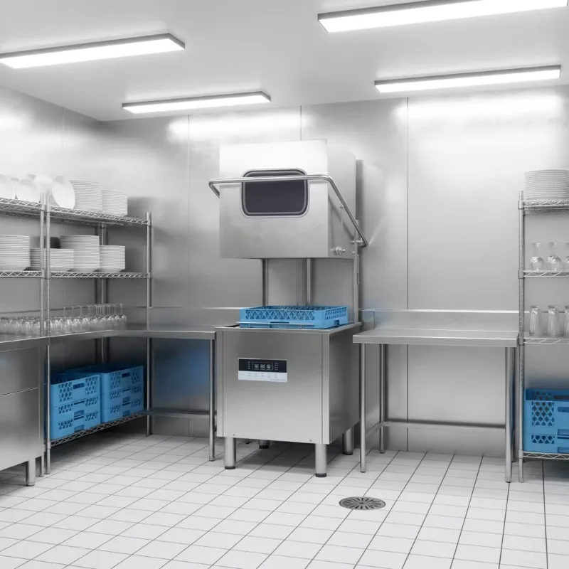 Automatic Double Pump Electric Dishwasher, 1000 Dishes/Hour, Stainless Steel, 220V/380V, Commercial Kitchen Equipment