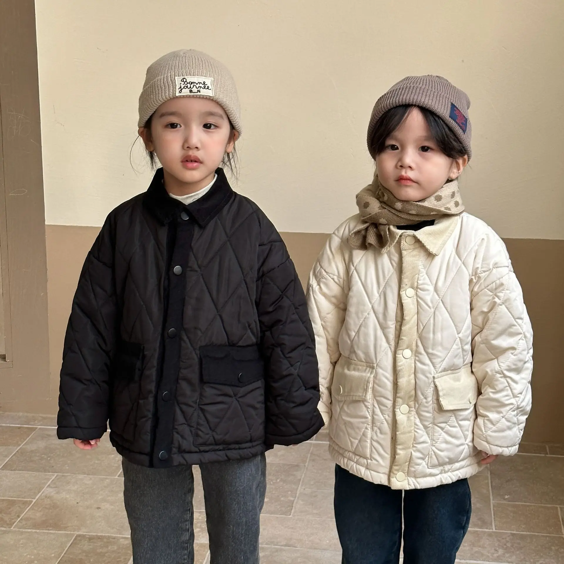

Autumn Winter Boy Girl Baby Cotton-padded Thicken Coat Casual Kids Plaid Cardigan Long Sleeve Tops Solid Children Warm Jackets