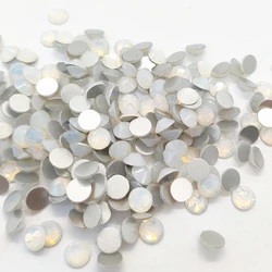 SS3-SS34 White Opal Glass Flatback Rhinestone Round Silver Bottom Glue On Crystal Stones for DIY Crafts Nail Art Decoration