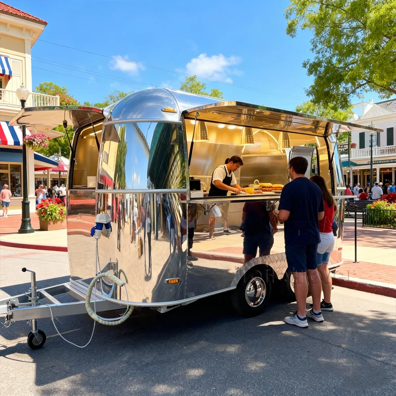 Outdoor Mobile Food Cart Trailer Hot Dog Doner Kebab Food Trailer Burger Tacos Vintage Custom Fast Food Truck without Kitchen