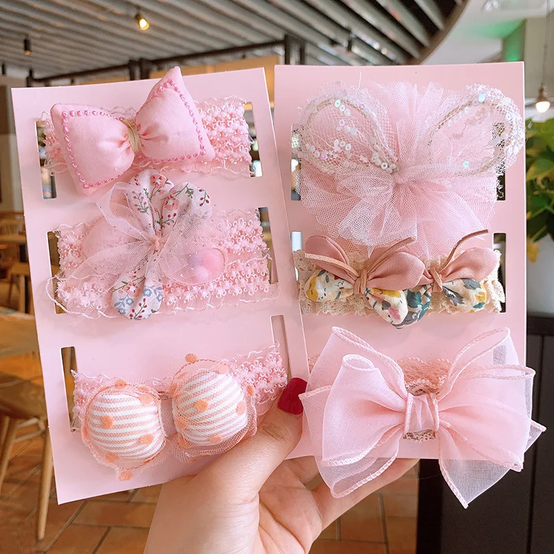 

3Pcs/Set Baby Girl Headbands Lace Bow Baby Headband Kids Floral Elastic Hair Bands Headwear Hair Accessories