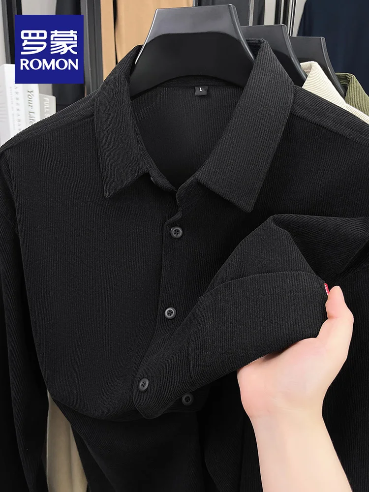 

Мужская вельветовая рубашка Rn Luxury с длинным рукавом, повседневная, винтажная, цветная, с отложным воротником, для делового стиля, для джентльменов