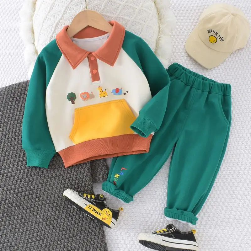 

Autumn Baby Girl Clothes Set Kid Boy Fashion Colour Cartoon Sweatshirts Pullover & Pants 2pc Suit Children Long Sleeve Tracksuit