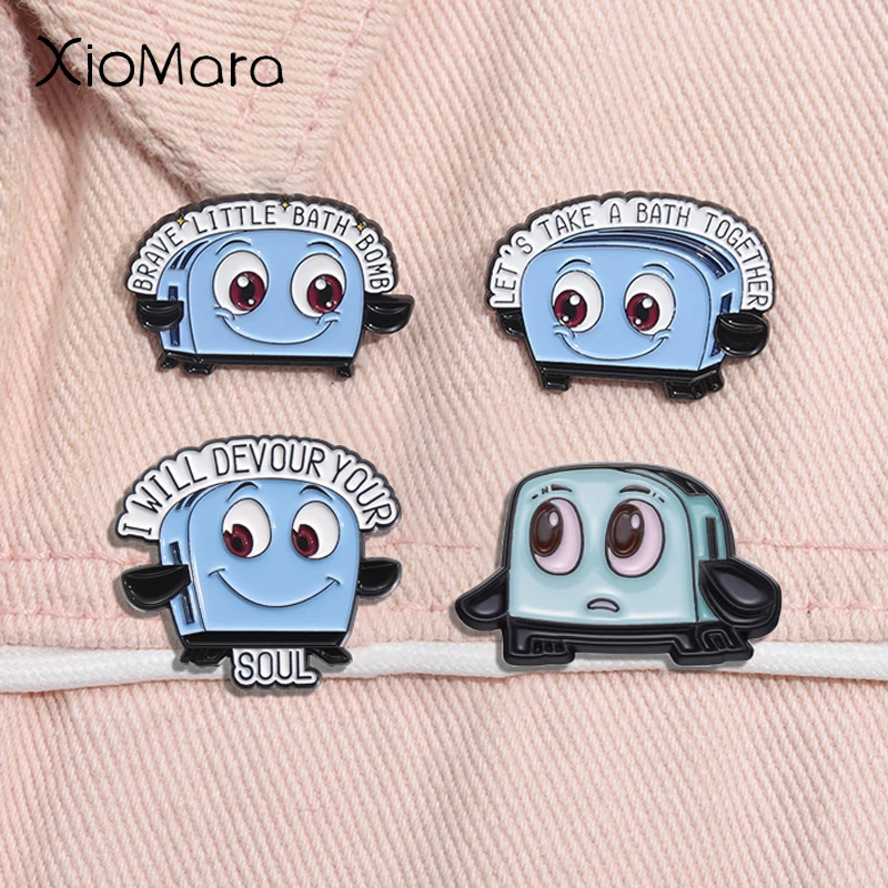 Blue Bread Maker Enamel Pin Cute Cartoon Toaster Brave Little Bath Metal Brooches Lapel Badge Jewelry Gift For Friends