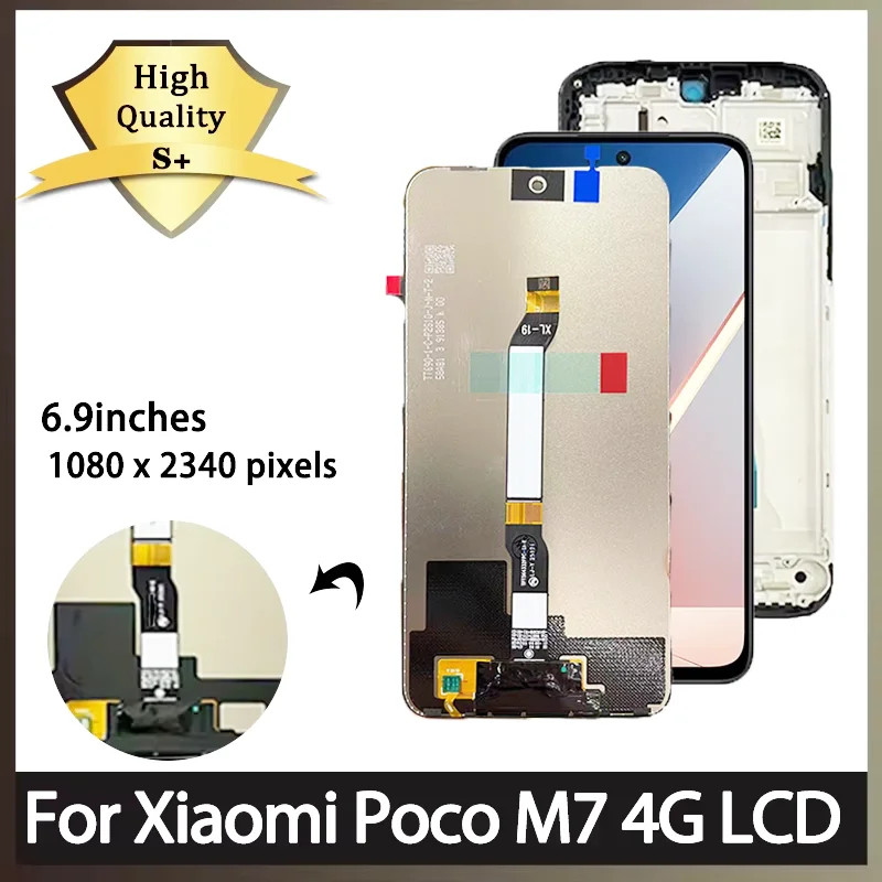 Tela de 6.9 polegadas para Xiaomi POCO M7 Plus 5G LCD, Display LCD Touch Screen Digitalizador para Xiaomi Poco M7 4G, Peça de Reposição