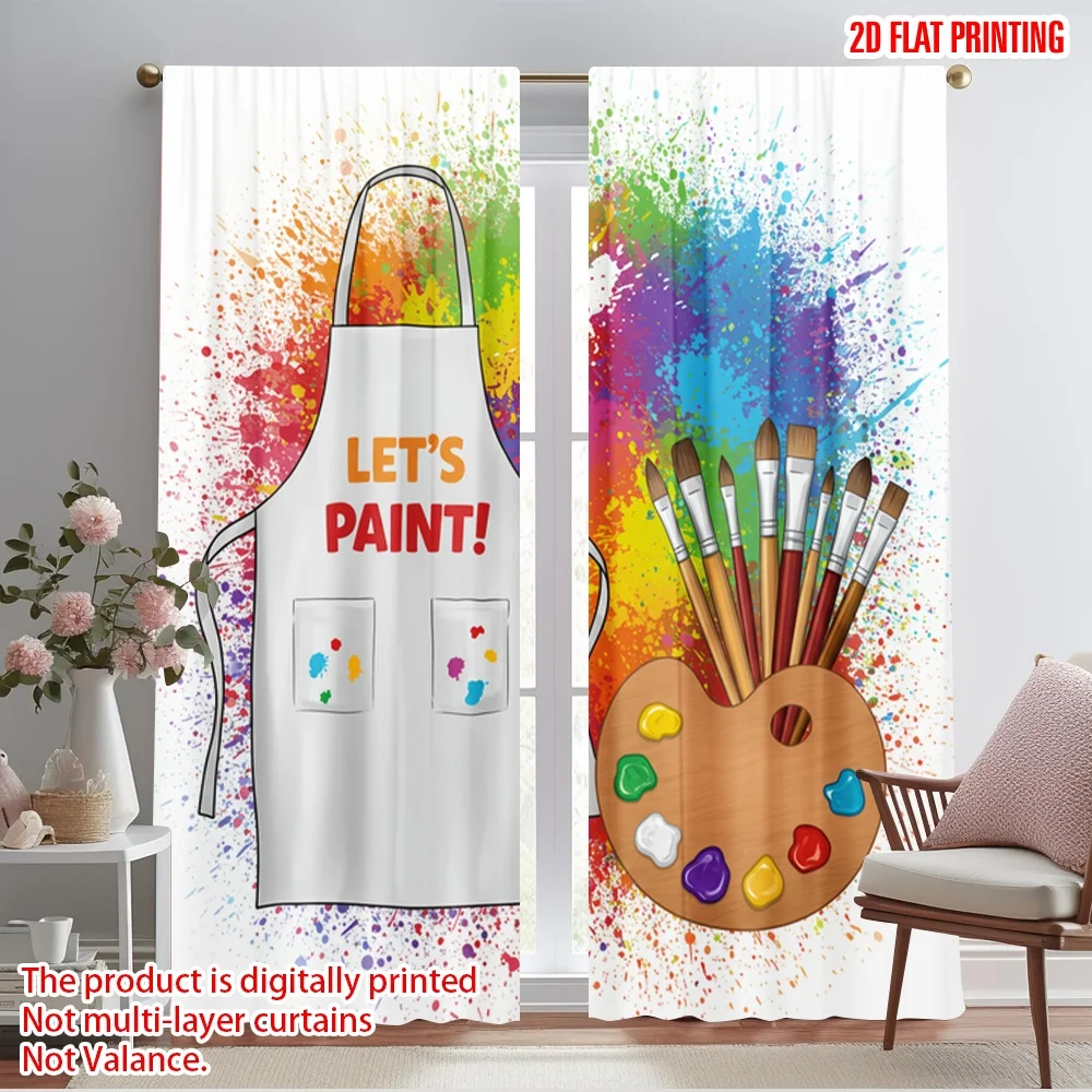 2pcs 2D flat printing Curtains Apron Paint Brushes Palette Polyester Without Electricity All Season Party & Holiday Decor Use
