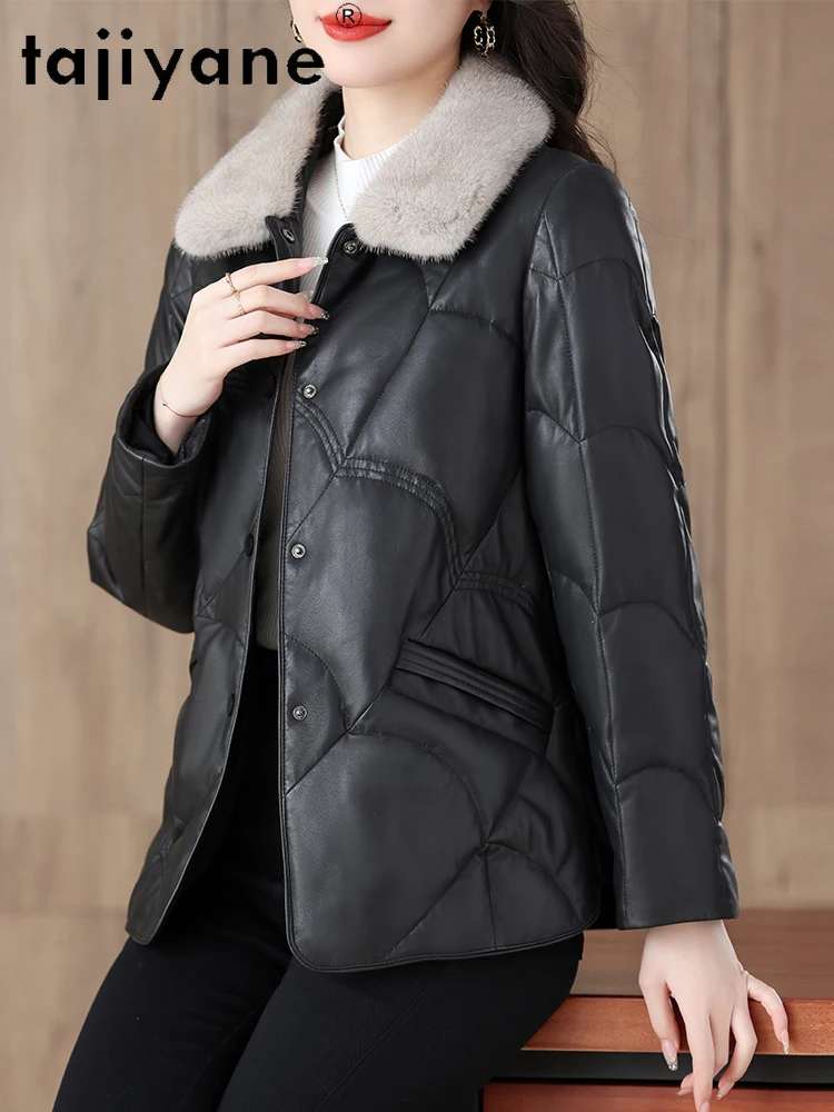TAJIYANE Vera pelle di pecora Piumino d'anatra Donna di lusso Collo in pelliccia di visone Piumino Giacche in vera pelle 2025 Abbigliamento donna 