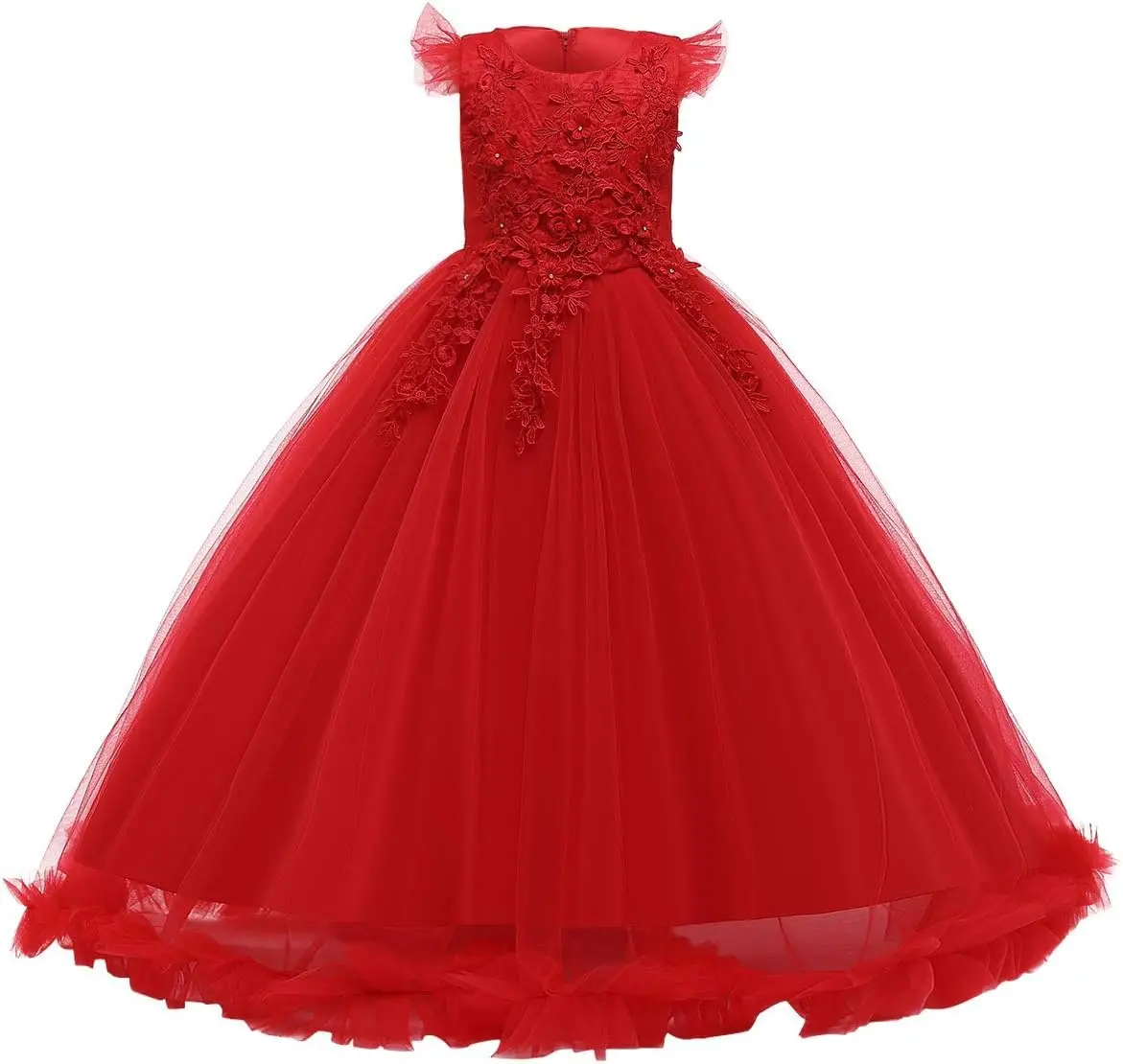 Vestido de dama de honra de menina de flor, vestido de comunhão de princesa de festa de aniversário de bola de celebração de renda vintage, vestido de dança boêmio de flor