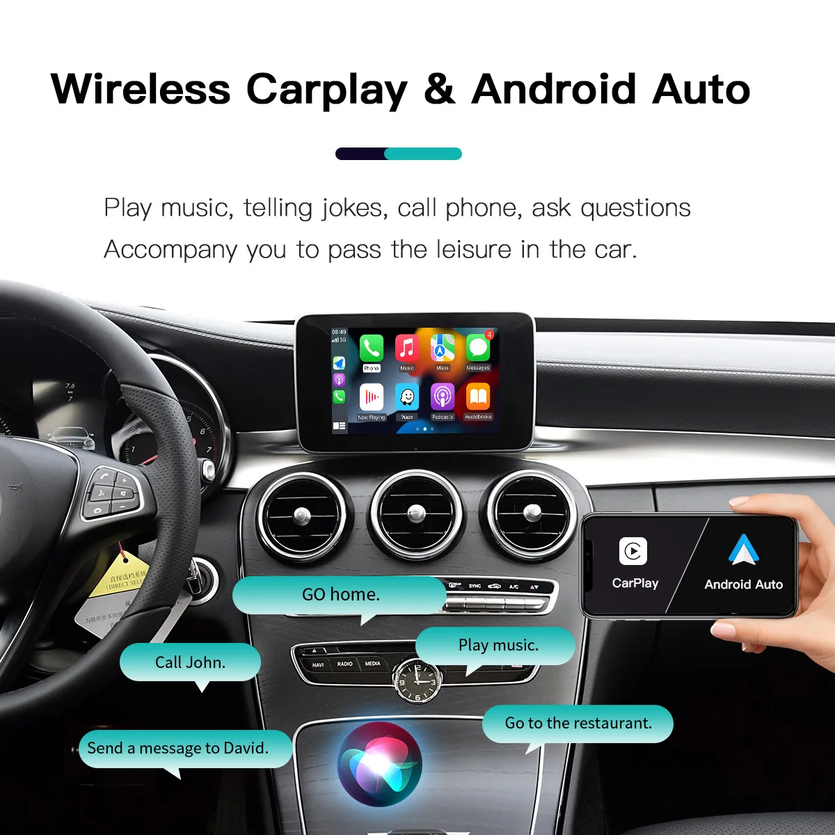 محول CarPlay اللاسلكي وحدة أندرويد السيارات لبنز C GLC W205 A CLA GLA B E GLE CLS NTG 5.0 مع مرآة بلوتوث #2