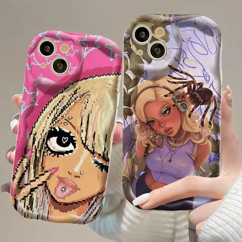 Gothic Retro Black People Girl Cute Creative Wave Frame Phone Case For iPhone 17 16 15 14 13 12 11 Pro XR XS Max 7 8 Plus Cover