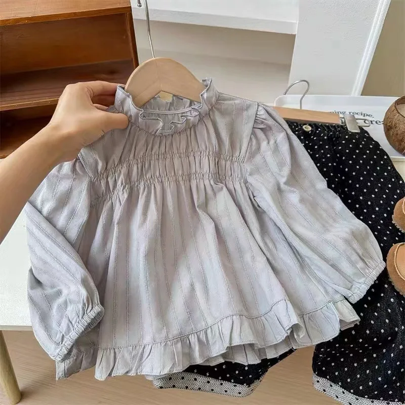 

Girls' Autumn Outfit New Fashionable Set Casual Base Shirt Polka Dot Pants Versatile Spring and Autumn Two-Piece Set