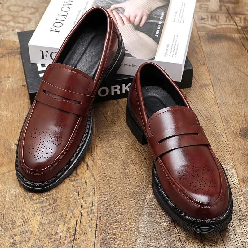 

Повседневная мужская кожаная обувь Brock в стиле ретро, черно-коричневая противоскользящая модная деловая офисная брендовая обувь на толстой подошве, размер 38-46