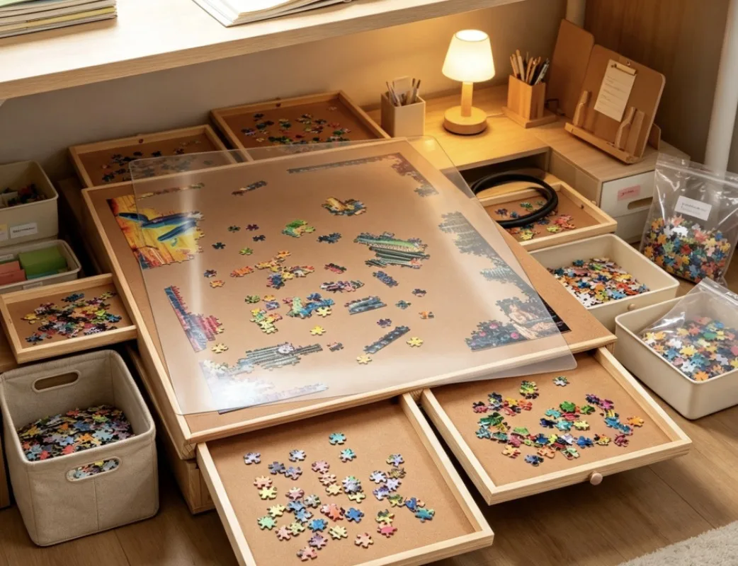 Wood Anti-slip Storage Cabinet With 6 Drawers Multi-functional Kids Learning Play Furniture For Puzzle Storage