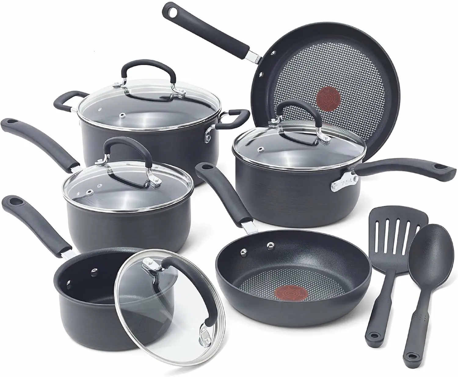 

Ultimate Hard Anodized Nonstick Cookware Set 12 Piece, Oven Broiler Safe 400F, Lid Safe 350F, Kitchen Cooking Set w/ Fry Pans