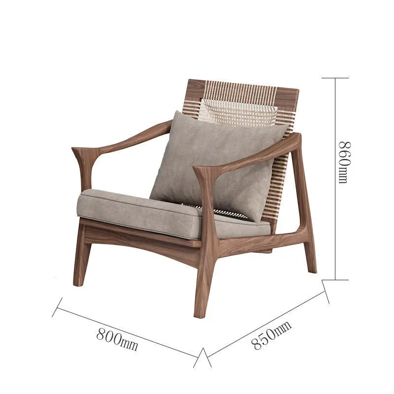 single wabi-sabi wind B & B rattan chair living room balcony walnut solid wood sofa chairl16
