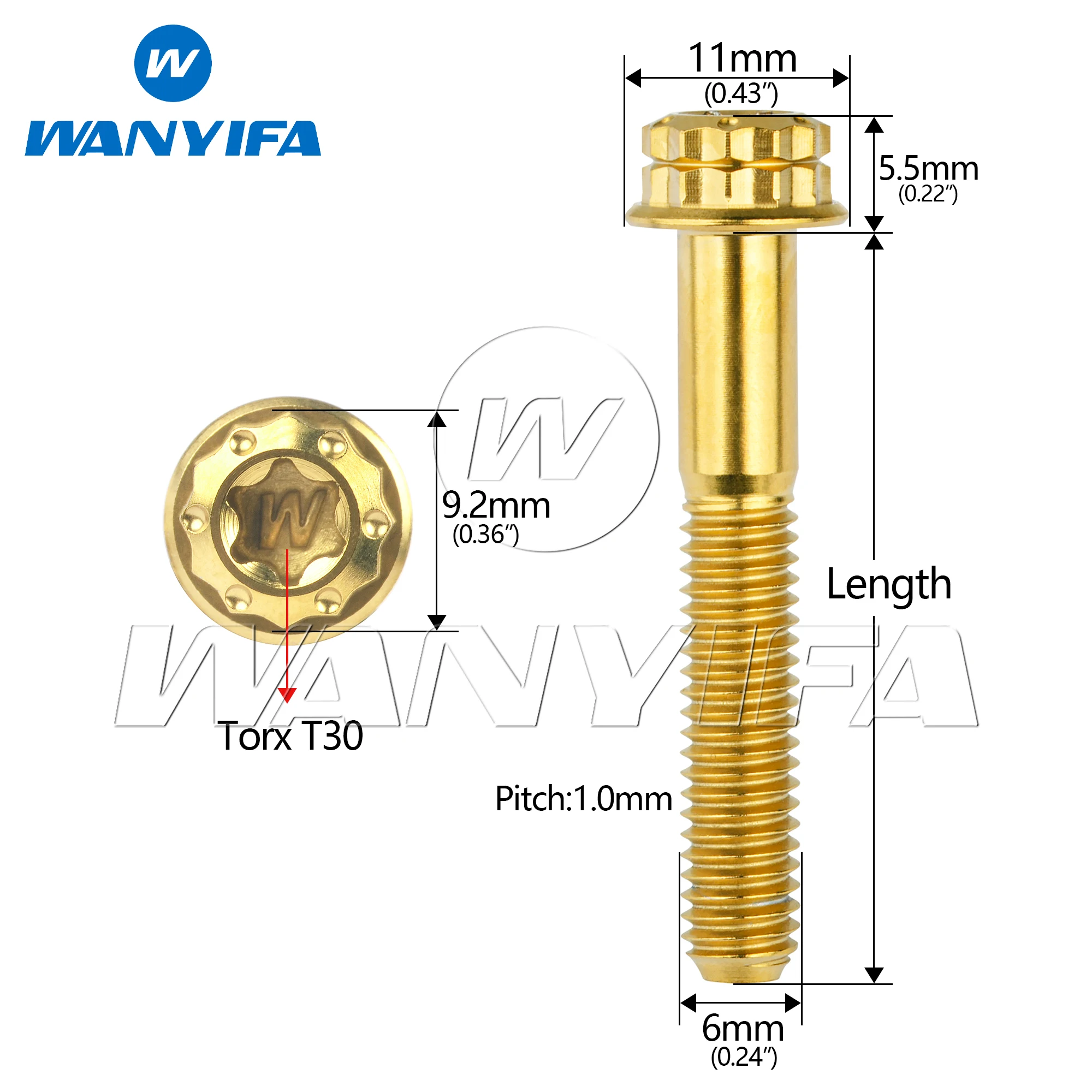 Wanyifa Titanium Bolt M6x10 15 20 25 30 35 40 45 50mm Flange 12-Point Torx Head with 'W' Logo Screw for Motorcycle Car Fasteners