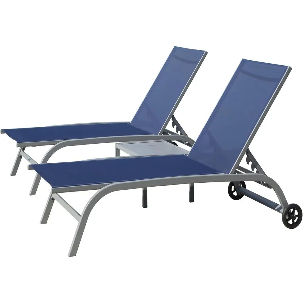 

3-Piece Outdoor Chaise Lounge Set with Adjustable Positions, Poolside and Patio Chairs, Beach-Ready (Blue)