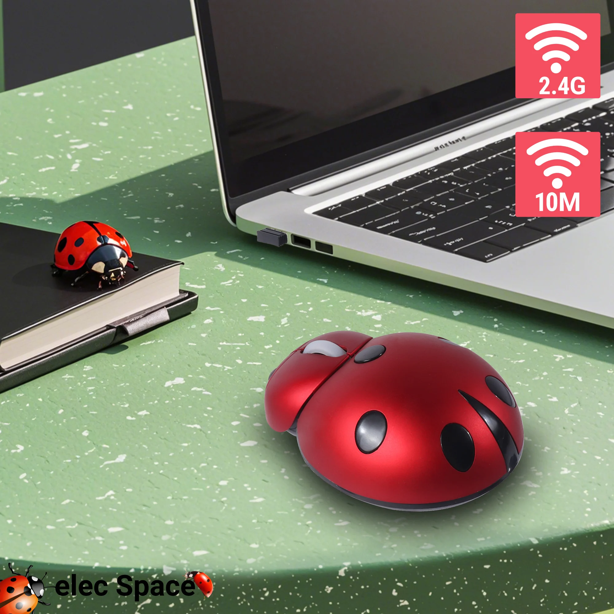 Mini Wireless 2.4G Mouse Ladybug Appearance Light Weight Cute Mause Mute Button Gift For Kid Small Hand Officw Use PC Laptop