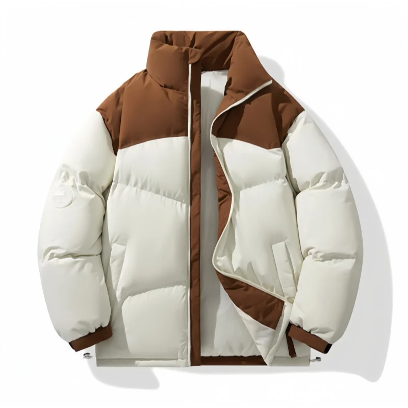 Color-Blocked Stand-Collar Puffer Jacket, Loose-Fitting Oversized Thick Cotton Coat, Unisex Autumn and Winter Warm Casual Outerwear