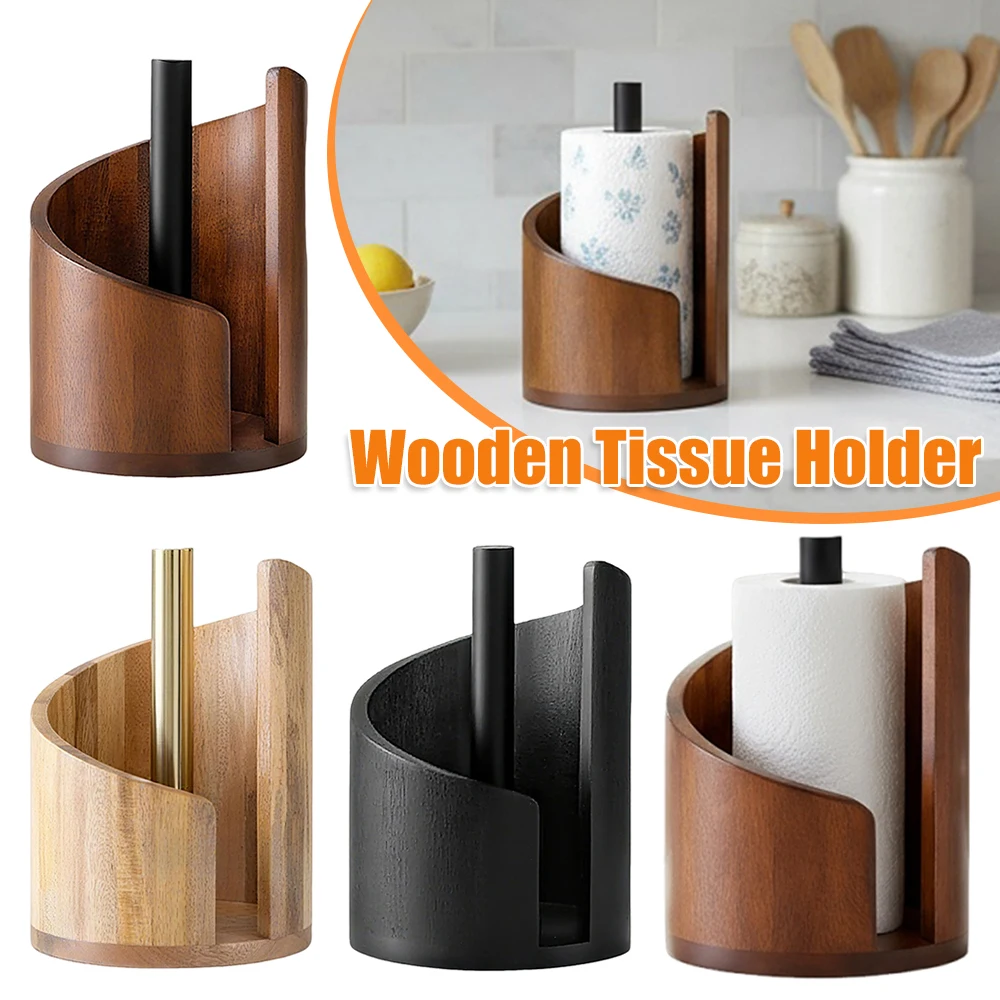 

Wooden Tissue Holder Anti-Slip Countertop Paper Towel Holder Large Capacity Mango Wood Towel Roll Rack for Kitchen Bathroom