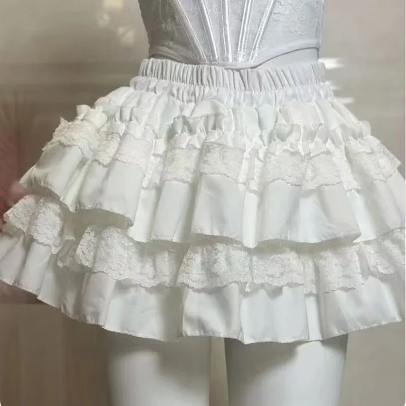 Sweet Lace Ruffle A-Line Mini Skirt High Waist Fluffy Cake Skirts Short Skirt Casual Lolita Safety Shorts Pants Gothic Punk Y2K