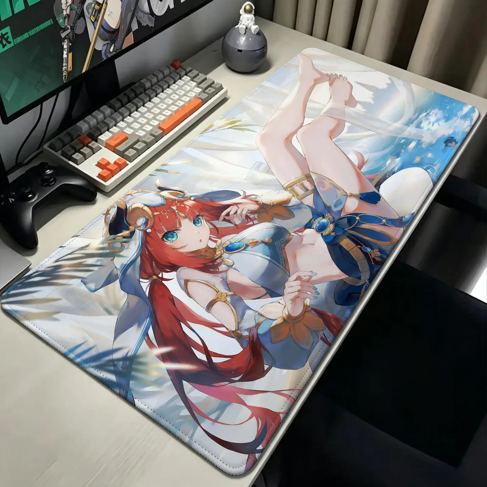 XXL Anime E‑Sports Mousepad, Stitched Wearproof Edges, Smooth Non‑Slip Mat for Desktop & Laptop Games Genshin Impact Nilou
