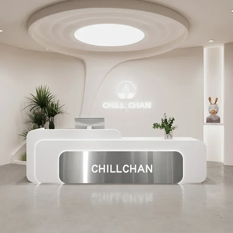 Furniture Reception Office Companies Irregular Desk Counter Long Corner Storage Dhome Professional Cash White Vintage Modern