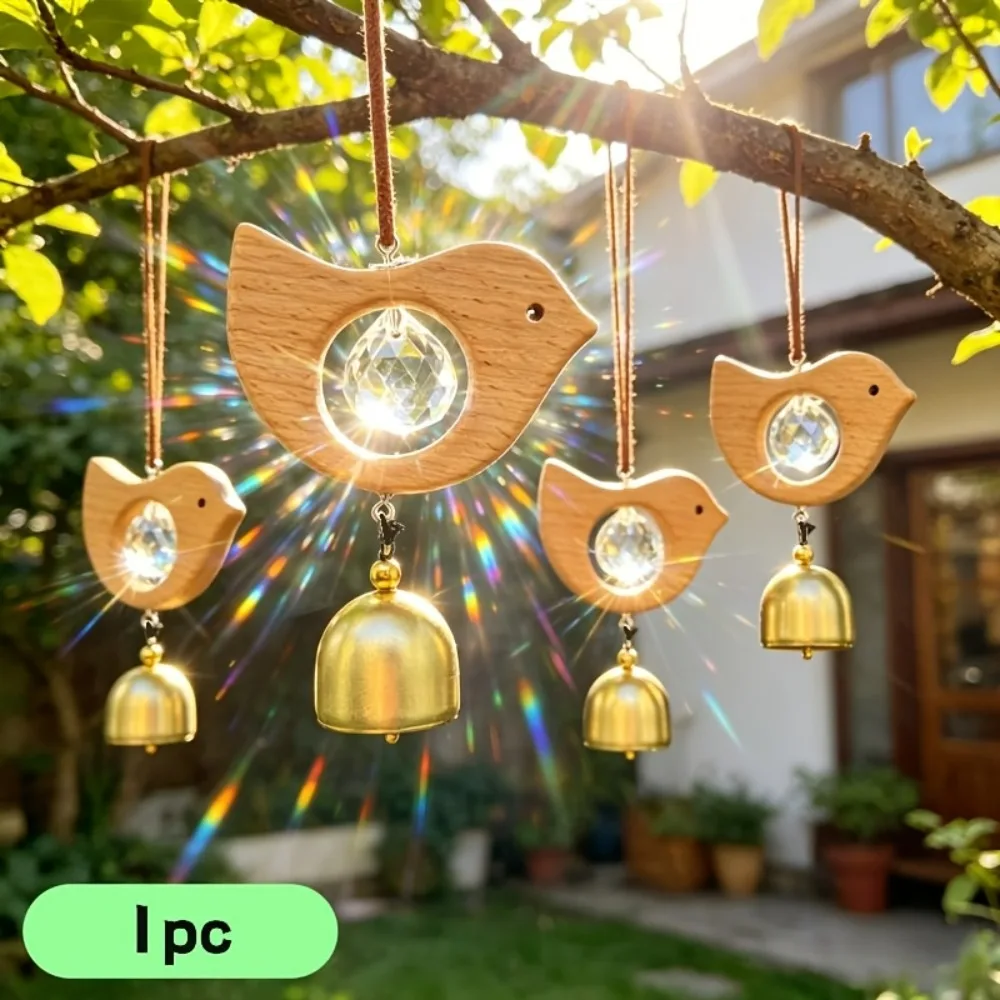 1pc Vintage Natural Wooden Bird Suncatcher Hanging Crystal Prism Rainbow Generator Window Hanging Reflector